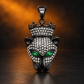 1028 Iced Crowned Leopard Head Pendant – Black Plated Stainless Steel