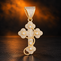 1148 |O| Brass Iced Out Clear CZ Thorn Cross Pendant | Gold-Plated