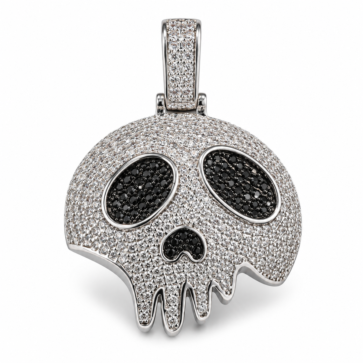 Iced Broken Skull CZ Pendant – Silver Plated – image 1