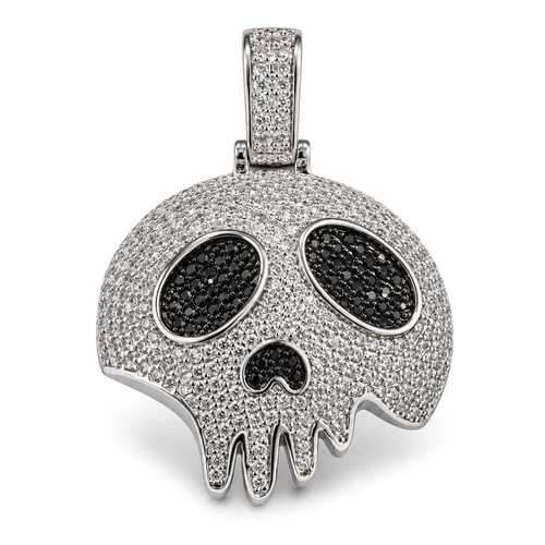 Iced Broken Skull CZ Pendant – Silver Plated – image 1
