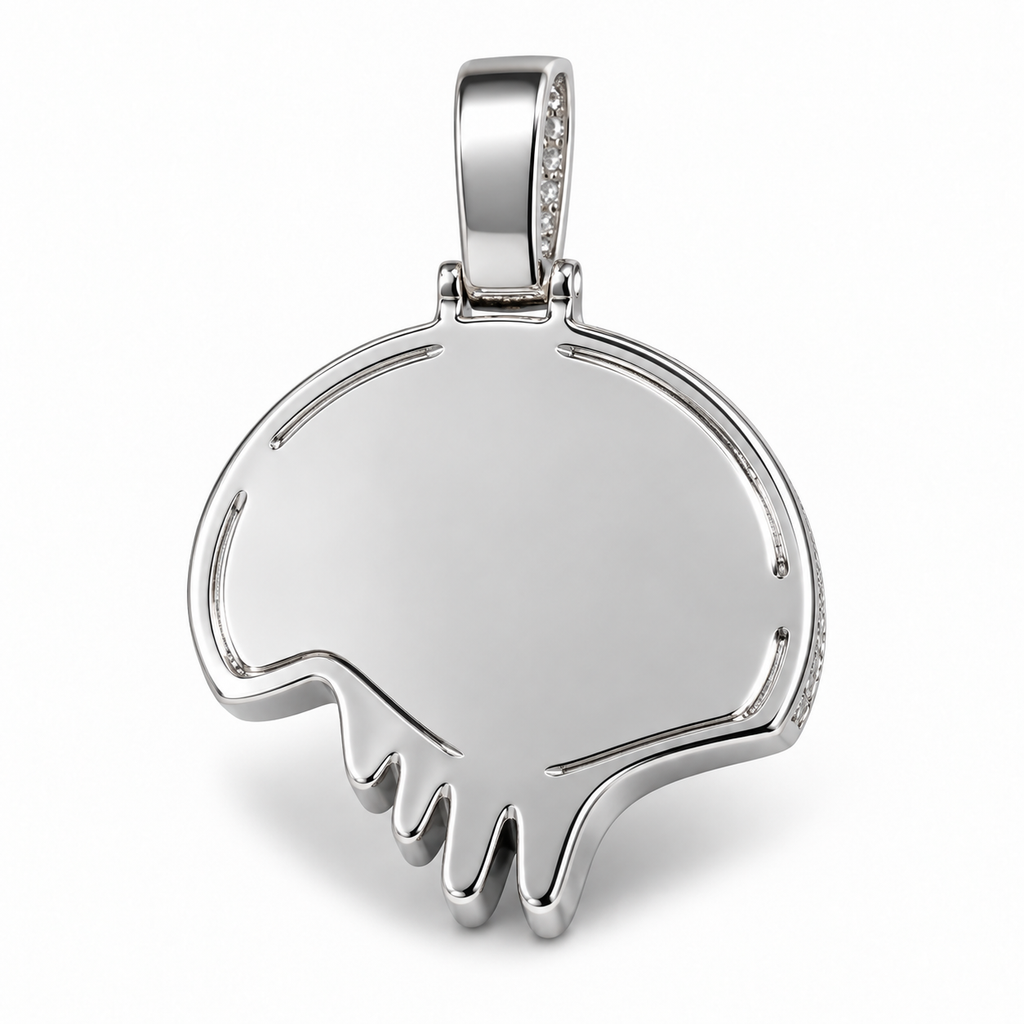 Iced Broken Skull CZ Pendant – Silver Plated – image 2