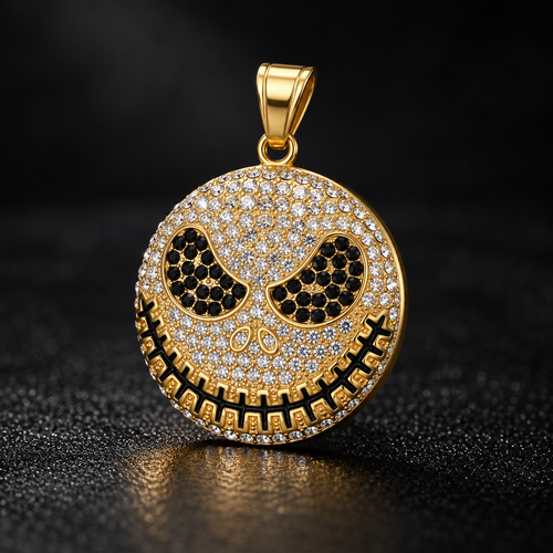 Iced Smiley Skull CZ Pendant – Gold Plated 316L – image 1