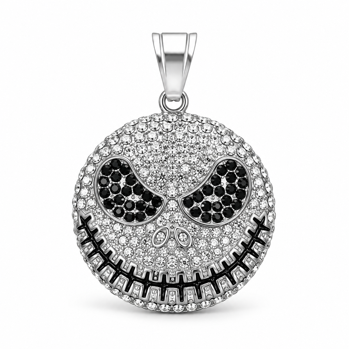 Iced Smiley Skull CZ Pendant – Silver Plated 316L – image 1
