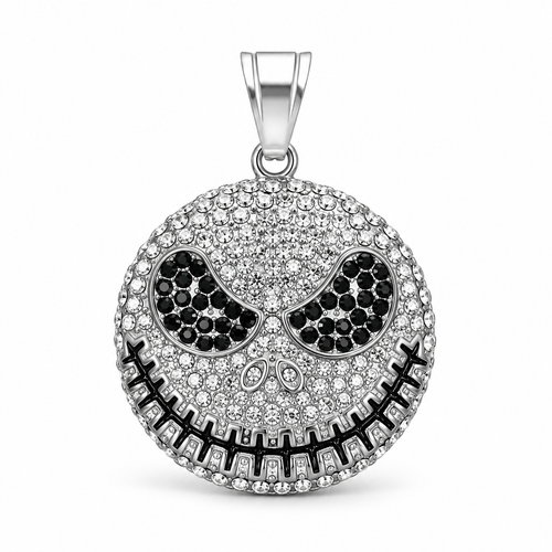 Iced Smiley Skull CZ Pendant – Silver Plated 316L – image 1