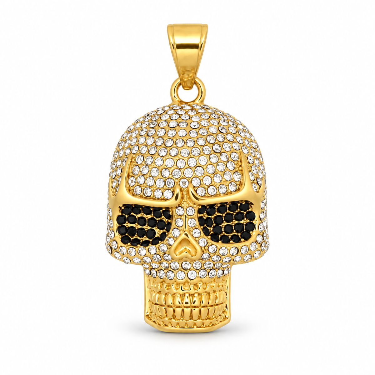 Iced Skull CZ Pendant – Gold Plated 316L – image 1