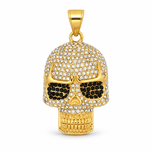Iced Skull CZ Pendant – Gold Plated 316L – image 1
