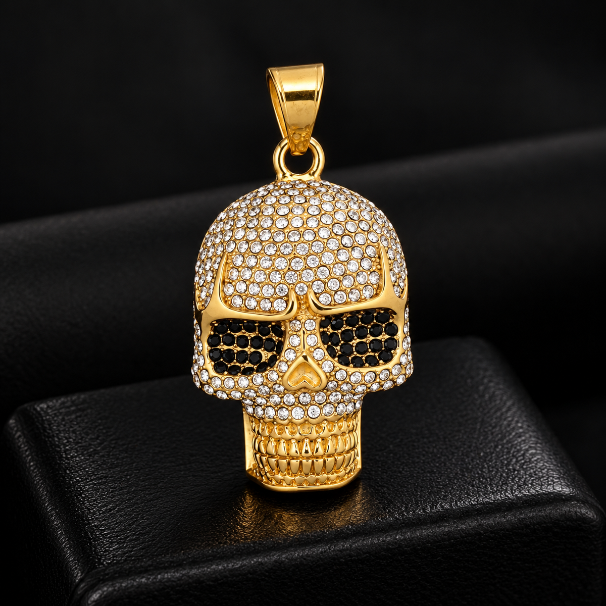 Iced Skull CZ Pendant – Gold Plated 316L – image 2