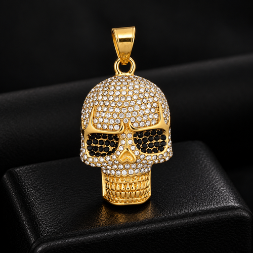 Iced Skull CZ Pendant – Gold Plated 316L – image 2
