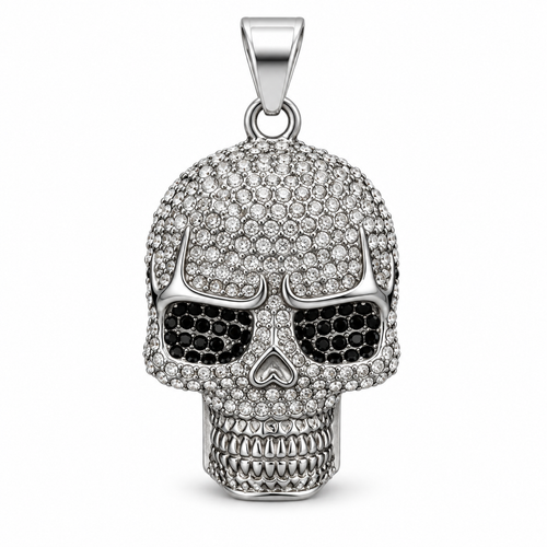 Iced Skull CZ Pendant – Silver Plated 316L – image 1