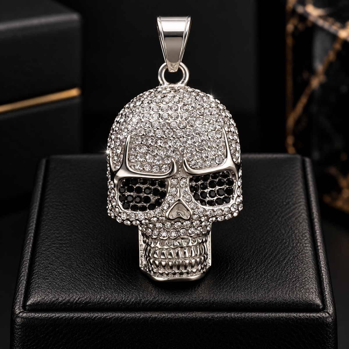 Iced Skull CZ Pendant – Silver Plated 316L – image 3
