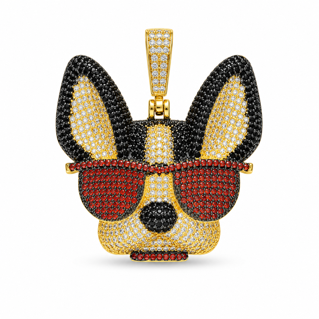 HQ Iced Dog Sunglasses CZ Pendant – Gold Plated Brass – image 1