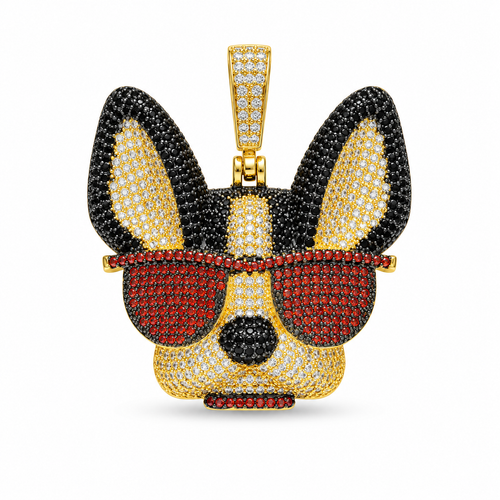 HQ Iced Dog Sunglasses CZ Pendant – Gold Plated Brass – image 1