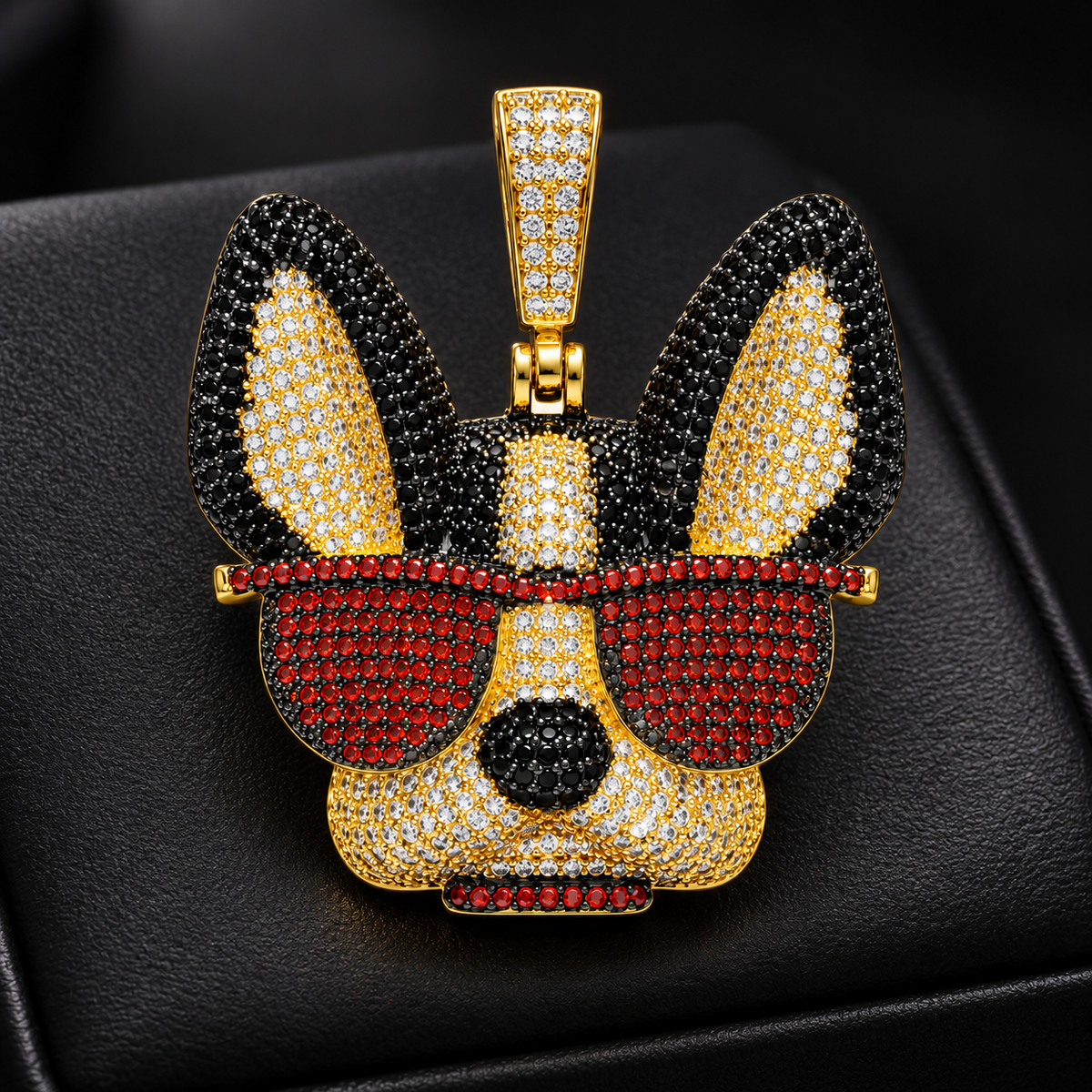 HQ Iced Dog Sunglasses CZ Pendant – Gold Plated Brass – image 2