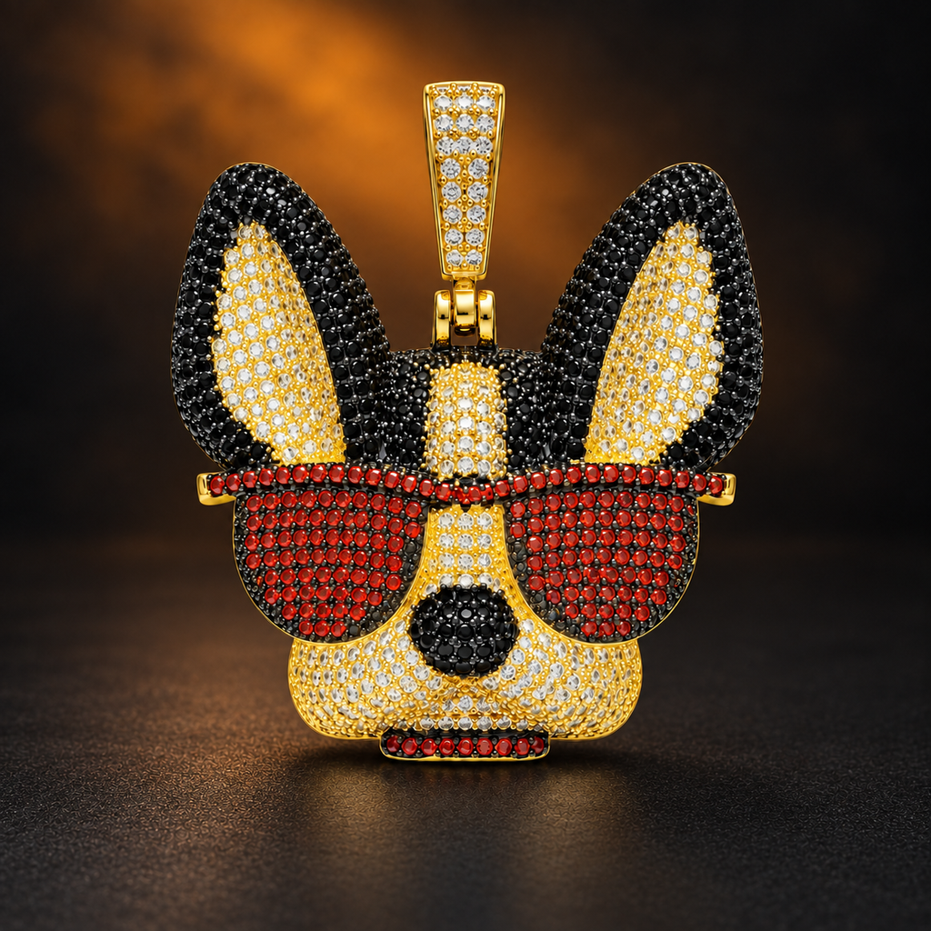 1007 HQ Iced Dog Sunglasses CZ Pendant – Gold Plated Brass (Copy)