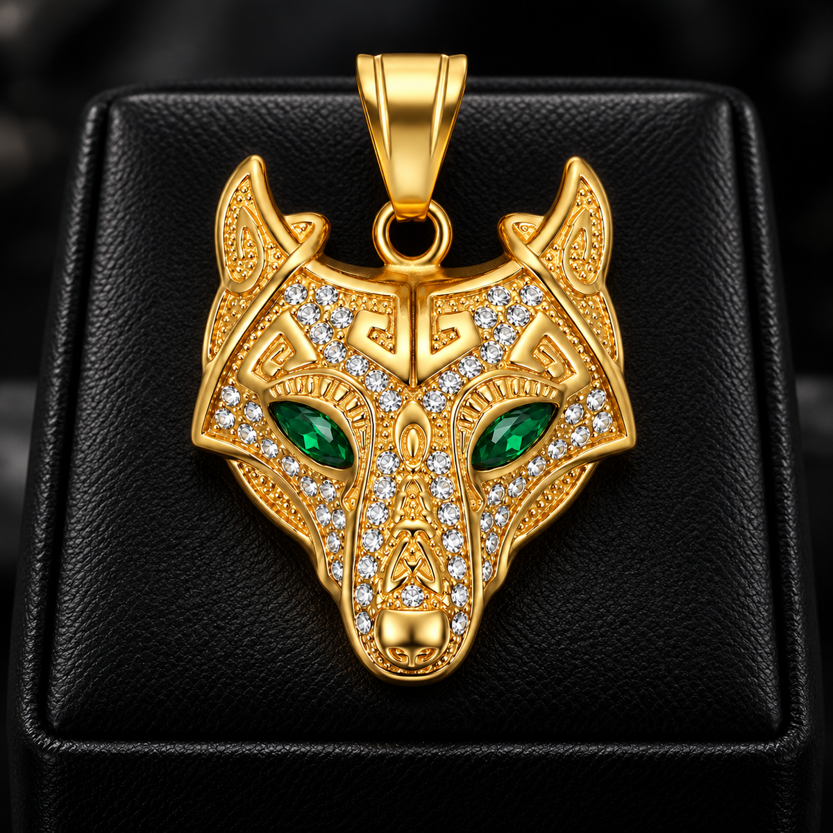 Iced Viking Wolf CZ Pendant – Gold Plated 316L – image 1