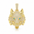 Iced Wolf Head CZ Pendant – Gold Plated Brass – image 1