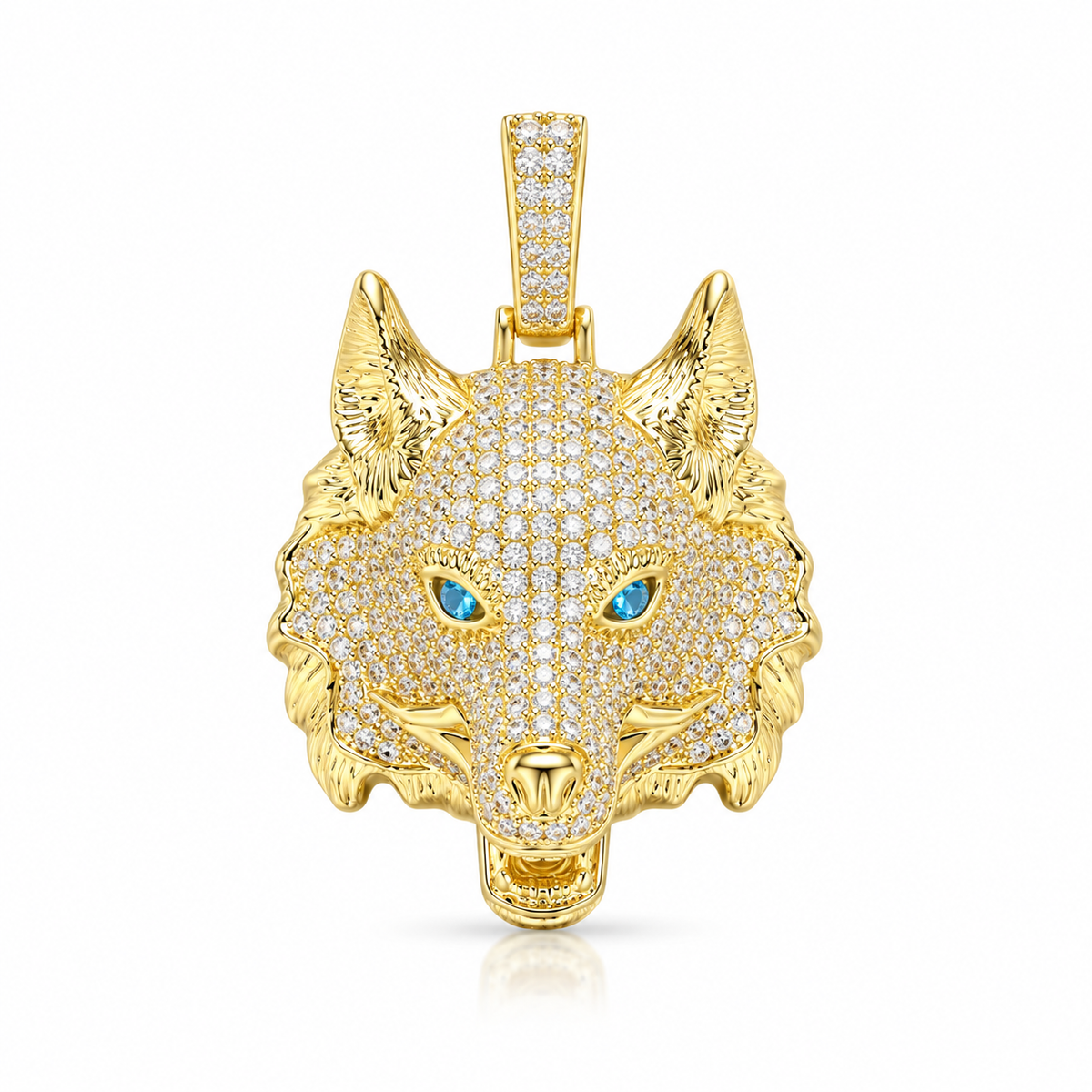 Iced Wolf Head CZ Pendant – Gold Plated Brass – image 1