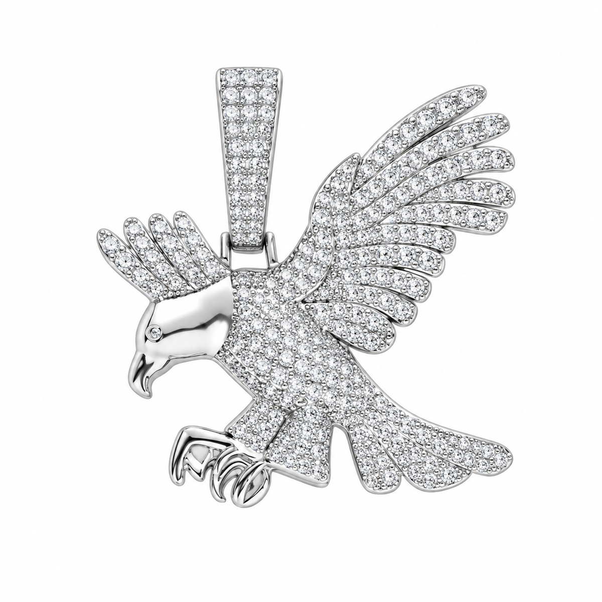 Iced Eagle CZ Pendant – Silver Plated Brass – image 1