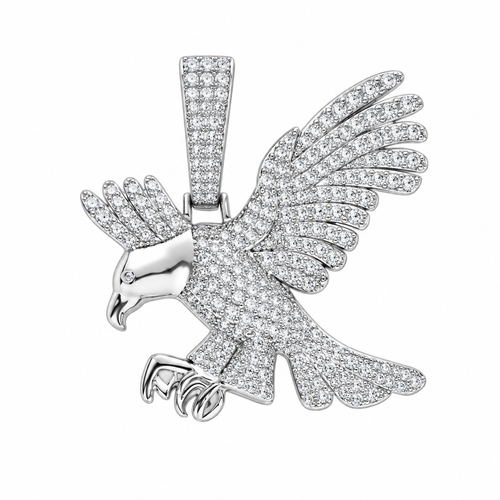 Iced Eagle CZ Pendant – Silver Plated Brass – image 1