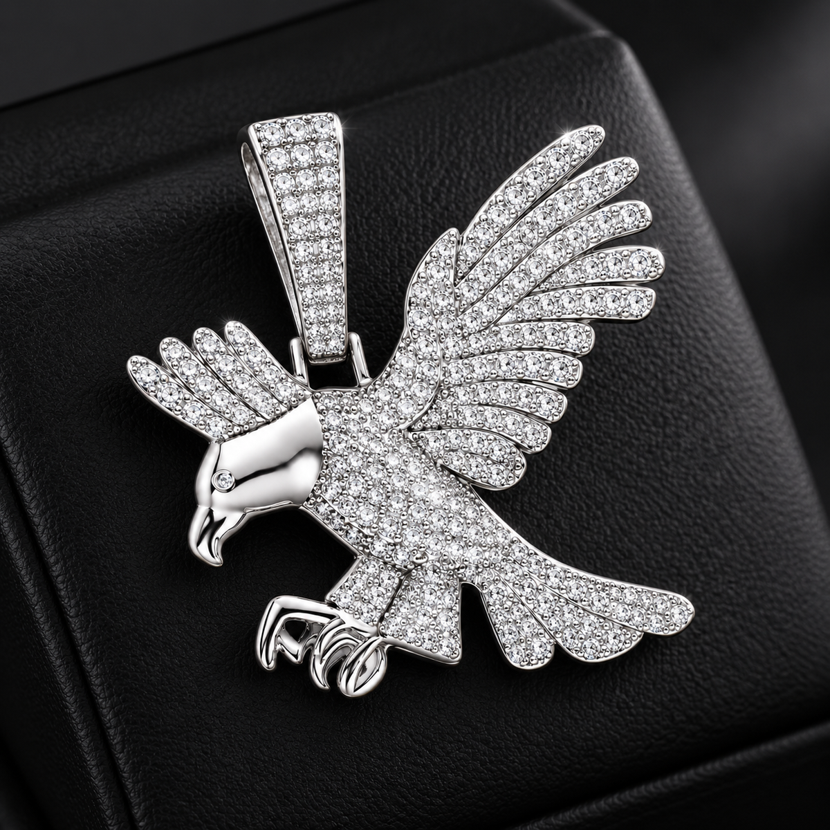 Iced Eagle CZ Pendant – Silver Plated Brass – image 2