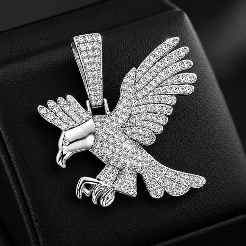 Iced Eagle CZ Pendant – Silver Plated Brass – image 2
