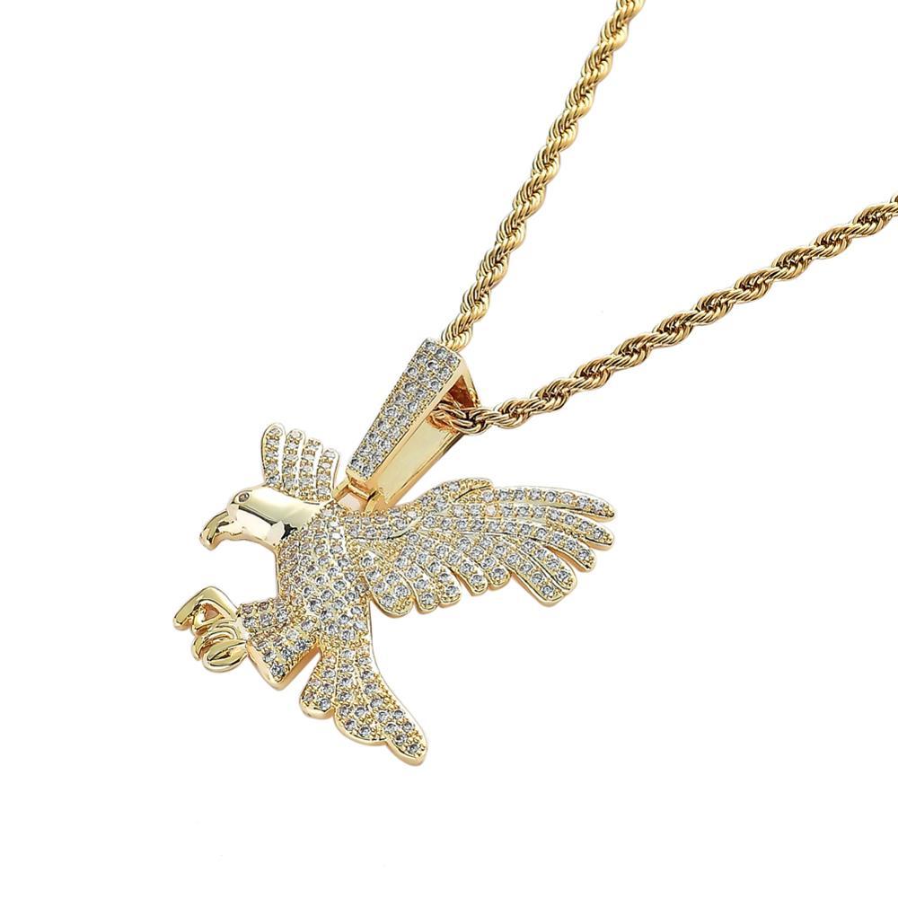 1017 HQ Iced Flying Eagle CZ Pendant – Gold Plated Brass