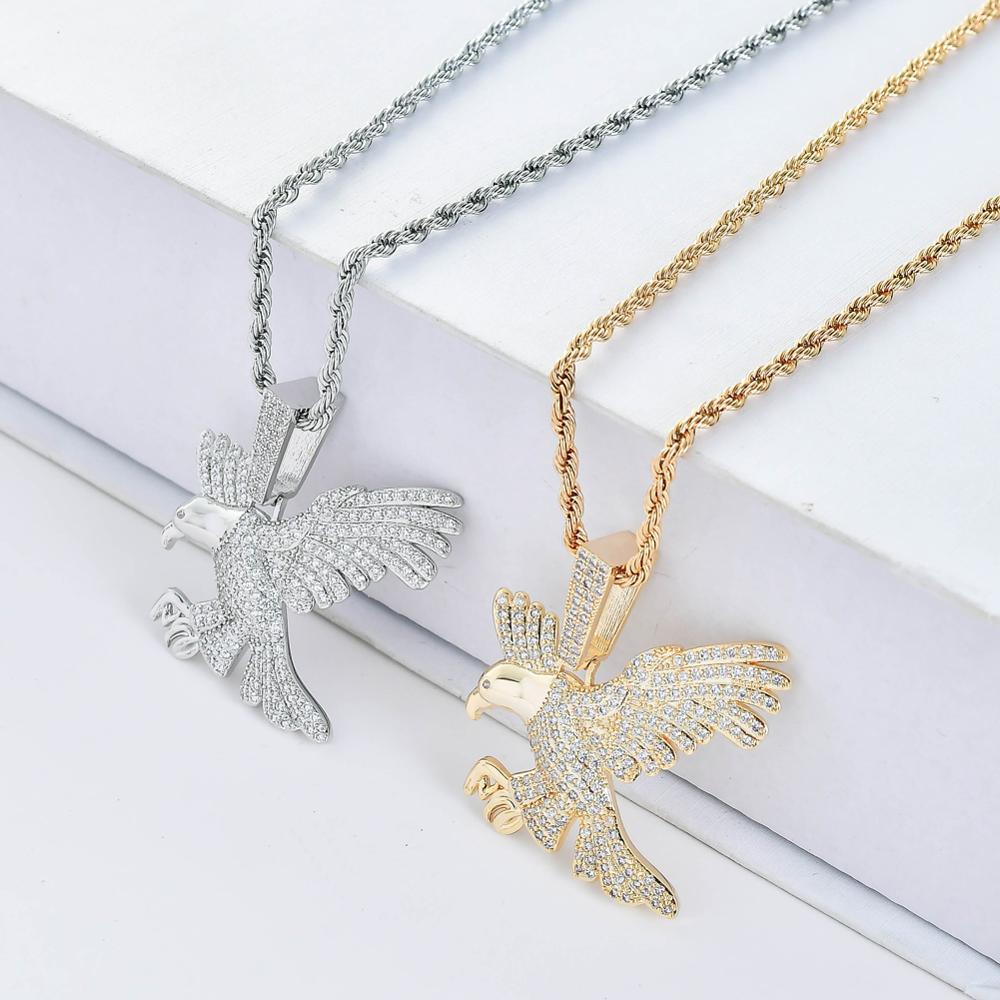 1017 HQ Iced Flying Eagle CZ Pendant – Gold Plated Brass