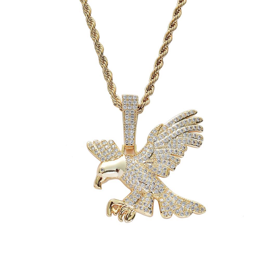 1017 HQ Iced Flying Eagle CZ Pendant – Gold Plated Brass