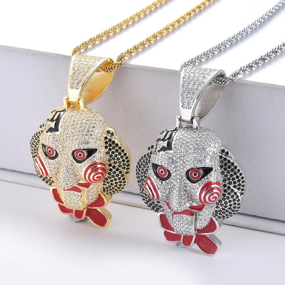 1018 HQ Iced Horror Puppet Face CZ Pendant – Gold Plated Brass