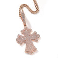 1033 HQ  Iced Gothic Cross CZ Pendant – Rose Gold Plated Brass