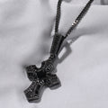 1035 HQ Iced Black Cross 5A CZ Pendant – Brass