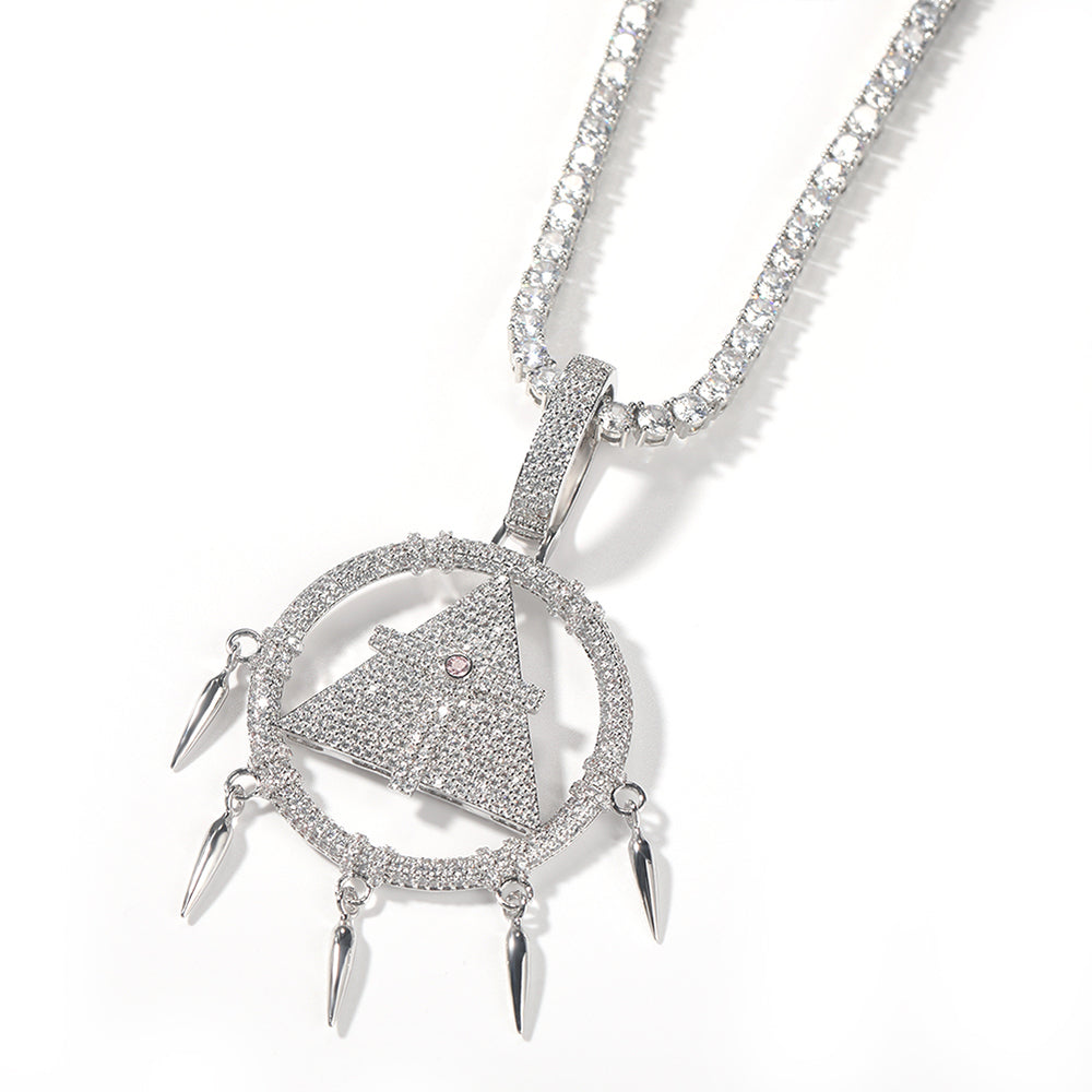 1036 HQ Iced Dream Catcher Millennium Wisdom Wheel CZ Pendant – Silver Tone Brass
