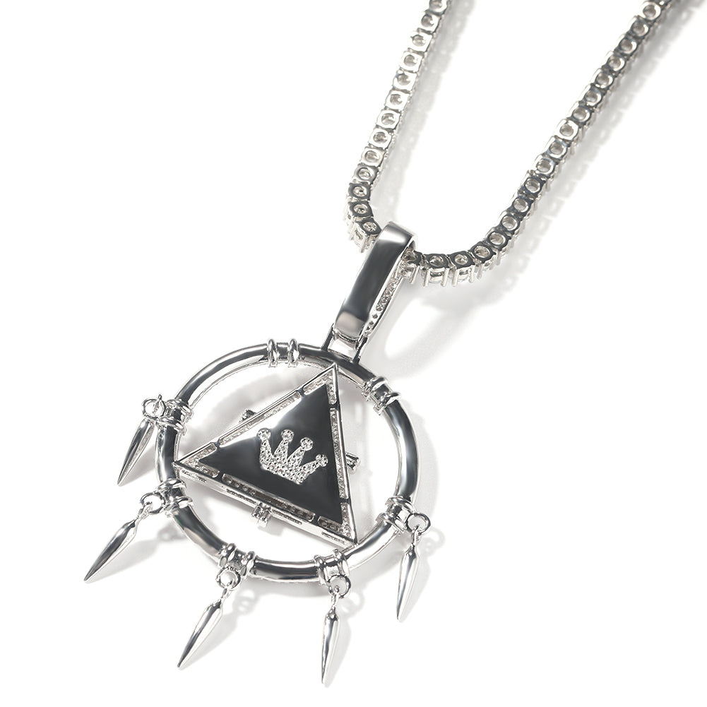 1036 HQ Iced Dream Catcher Millennium Wisdom Wheel CZ Pendant – Silver Tone Brass