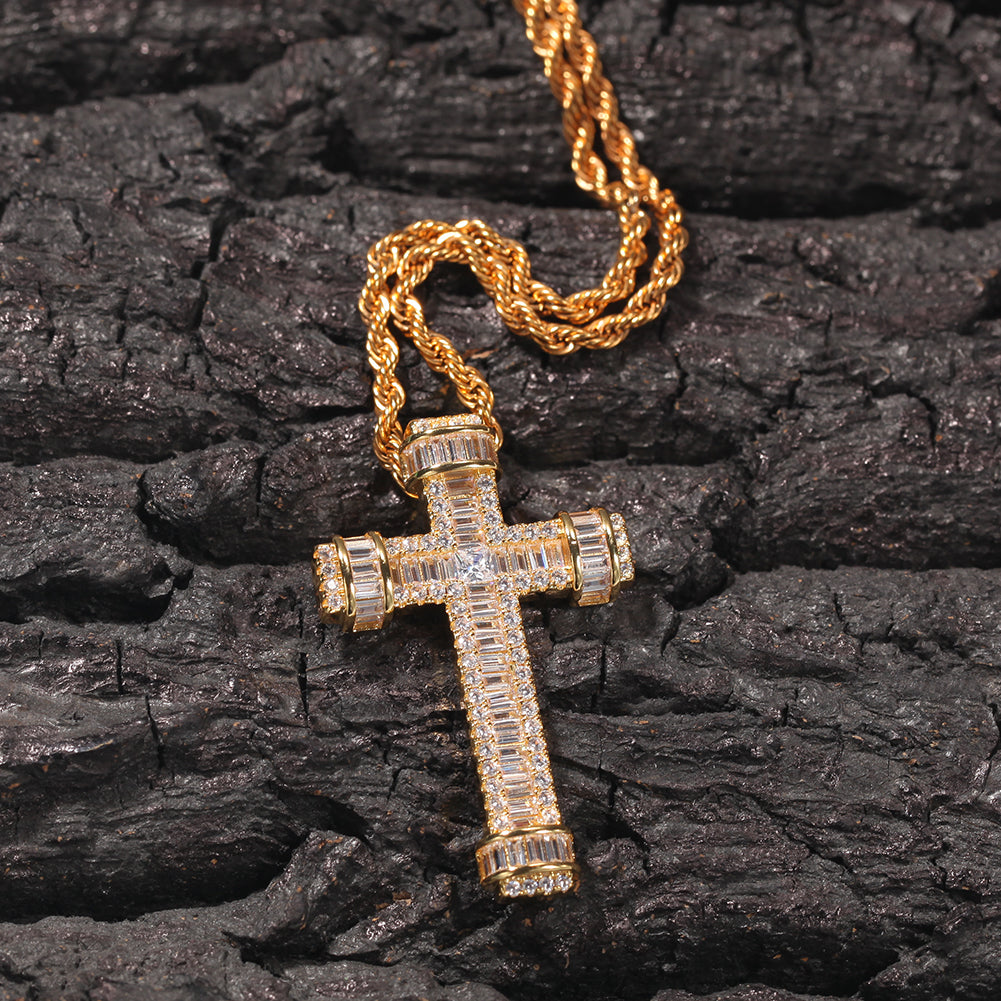 1037 HQ Iced Cross 3A CZ Pendant – 18K Gold Plated Brass