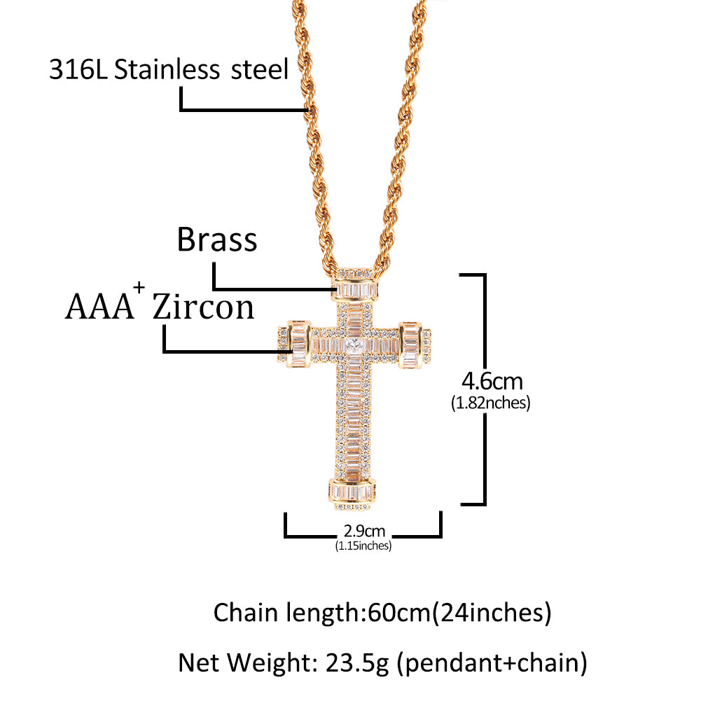 1037 HQ Iced Cross 3A CZ Pendant – 18K Gold Plated Brass