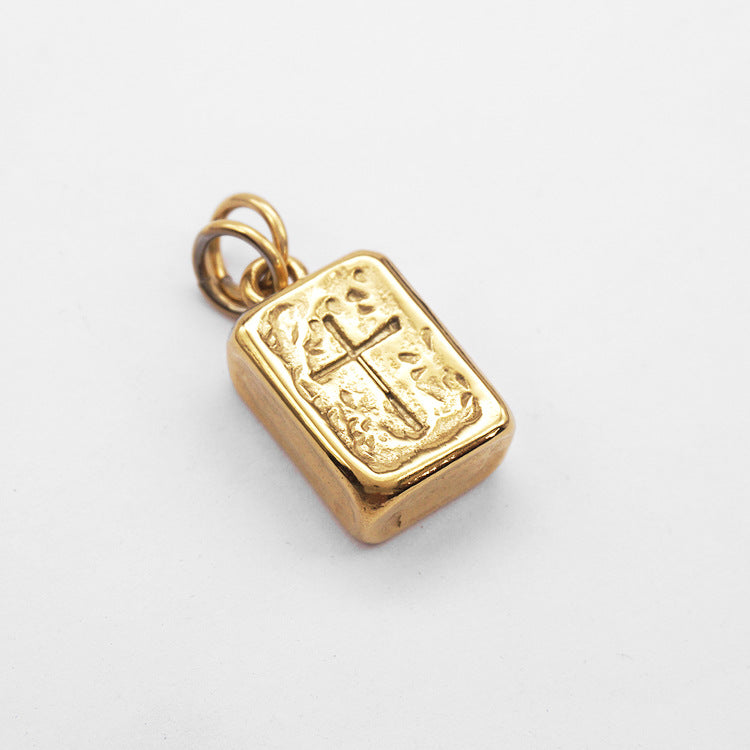 1040 Bible Book Cross Pendant – Gold-Plated Stainless Steel