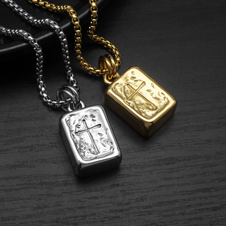 1040 Bible Book Cross Pendant – Gold-Plated Stainless Steel