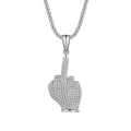 1042 Iced Middle Finger Pendant – Silver-Tone Electroplated Brass