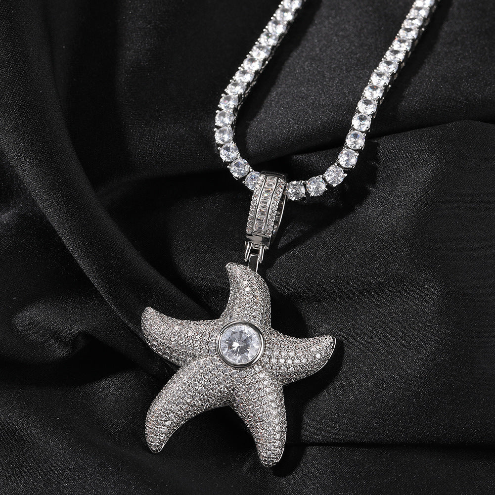 1044 Iced Starfish CZ Pendant  – Silver-Plated Brass