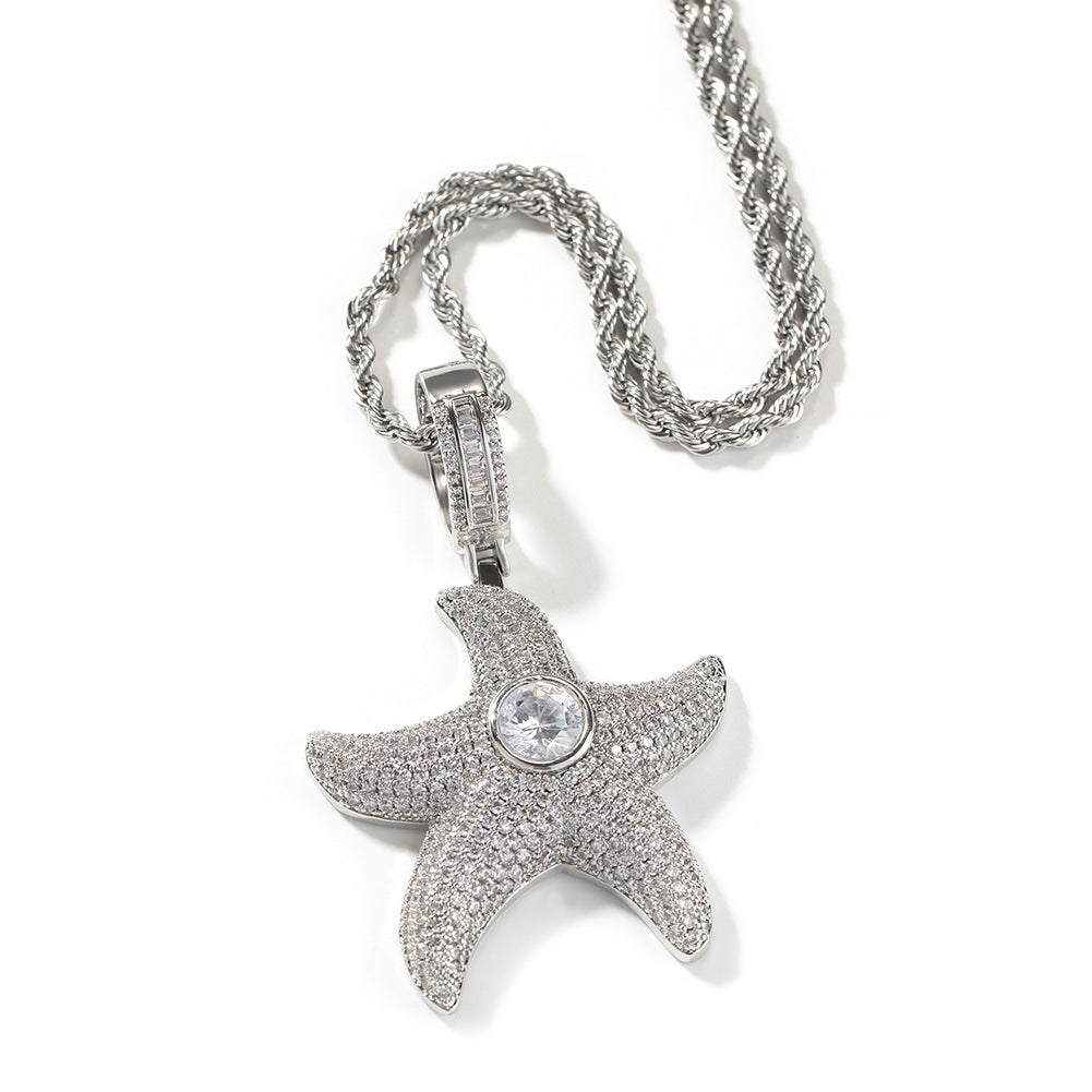 1044 Iced Starfish CZ Pendant  – Silver-Plated Brass