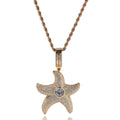 1045 HQ Iced Starfish 5A CZ Pendant – Gold-Plated Brass