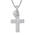 1047 Iced Crown Cross CZ Pendant – Silver-Tone Brass