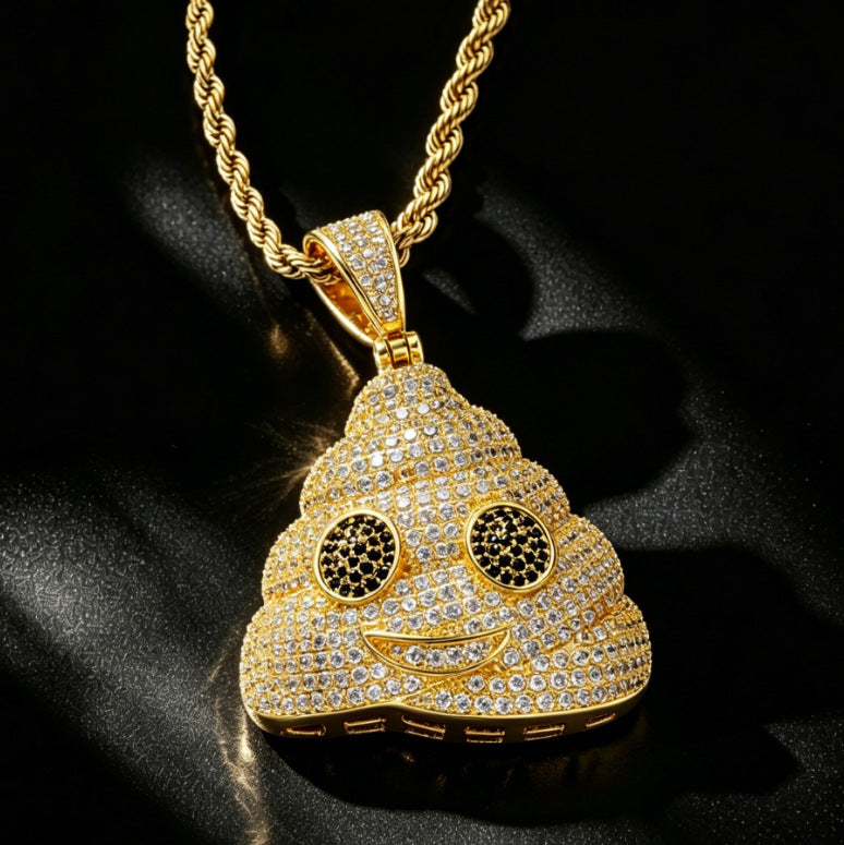 1049 HQ Iced Poop Emoji 5A CZ Pendant – Gold-Plated Brass