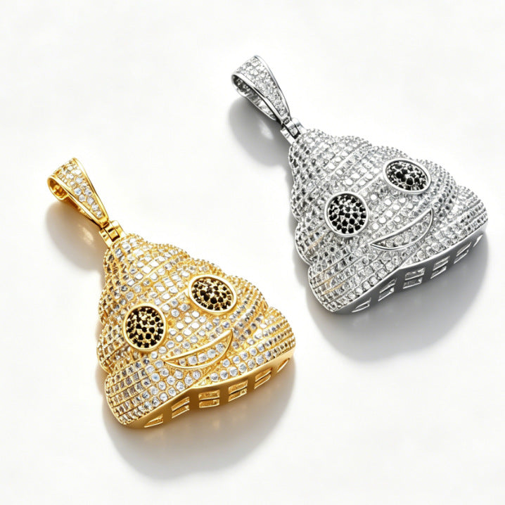 1049 HQ Iced Poop Emoji 5A CZ Pendant – Gold-Plated Brass