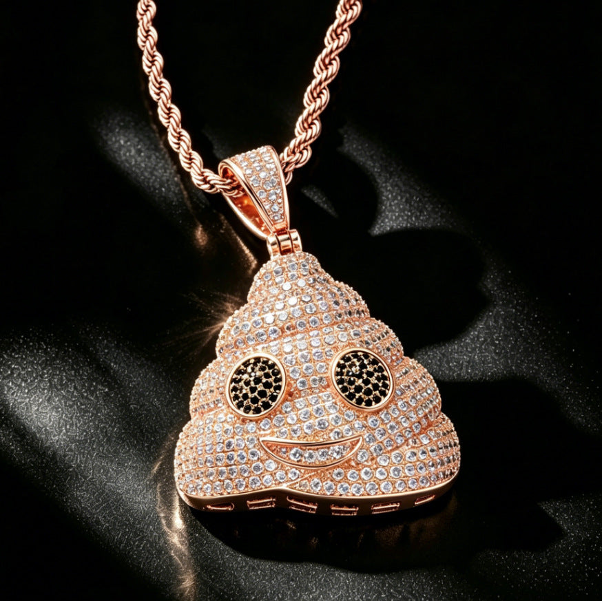 1050 HQ Iced Poop Emoji 5A CZ Pendant – Rose Gold-Plated Brass