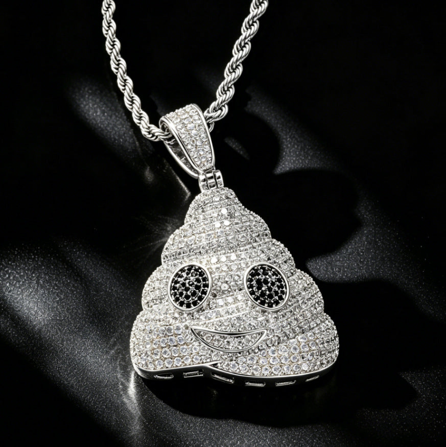 1051 HQ Iced Poop Emoji 5A CZ Pendant – Silver-Plated Brass