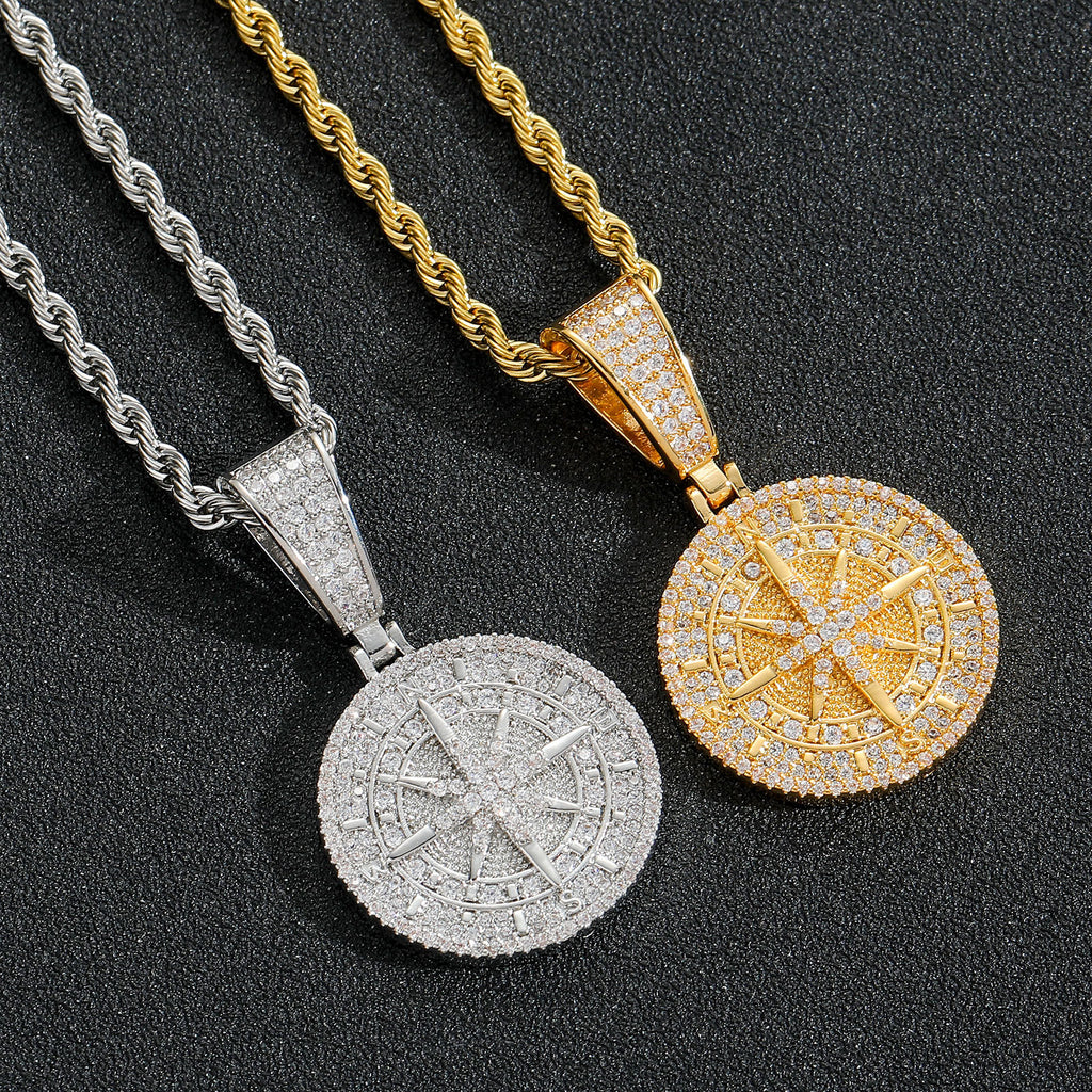 1056 Compass CZ Pendant – Silver-Plated Brass