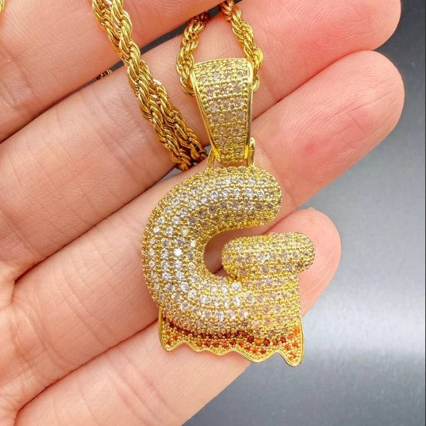 1058 HQ Iced Letter G CZ Pendant – Gold-Plated Brass