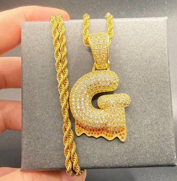 1058 HQ Iced Letter G CZ Pendant – Gold-Plated Brass