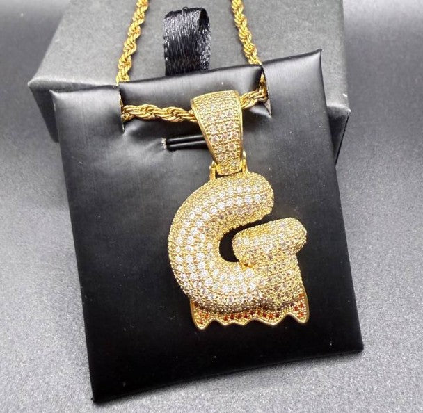 1058 HQ Iced Letter G CZ Pendant – Gold-Plated Brass
